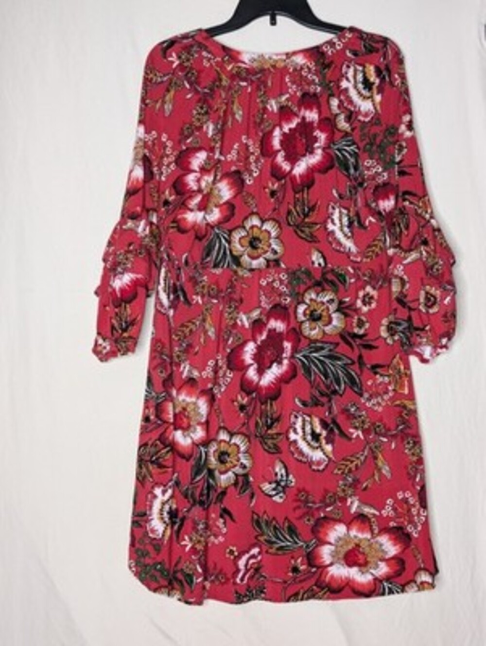 Hope Springs‎ Women's Red Floral Long Sleeve Dress Size Medium V Neck - Picture 3 of 9